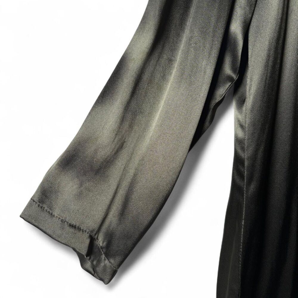 VTG 100% Rayon Olive Gunmetal Satin Button Oversized Blouse sz L / XL - Picture 7 of 9